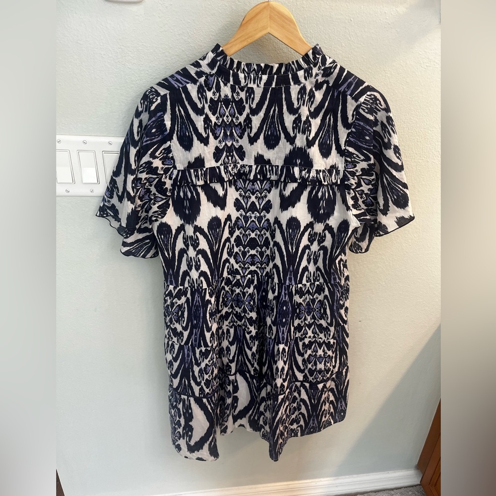 RO'S GARDEN Vibeka Short Dress Blue and White Patterned Women's Dress cotton - Picture 8 of 10